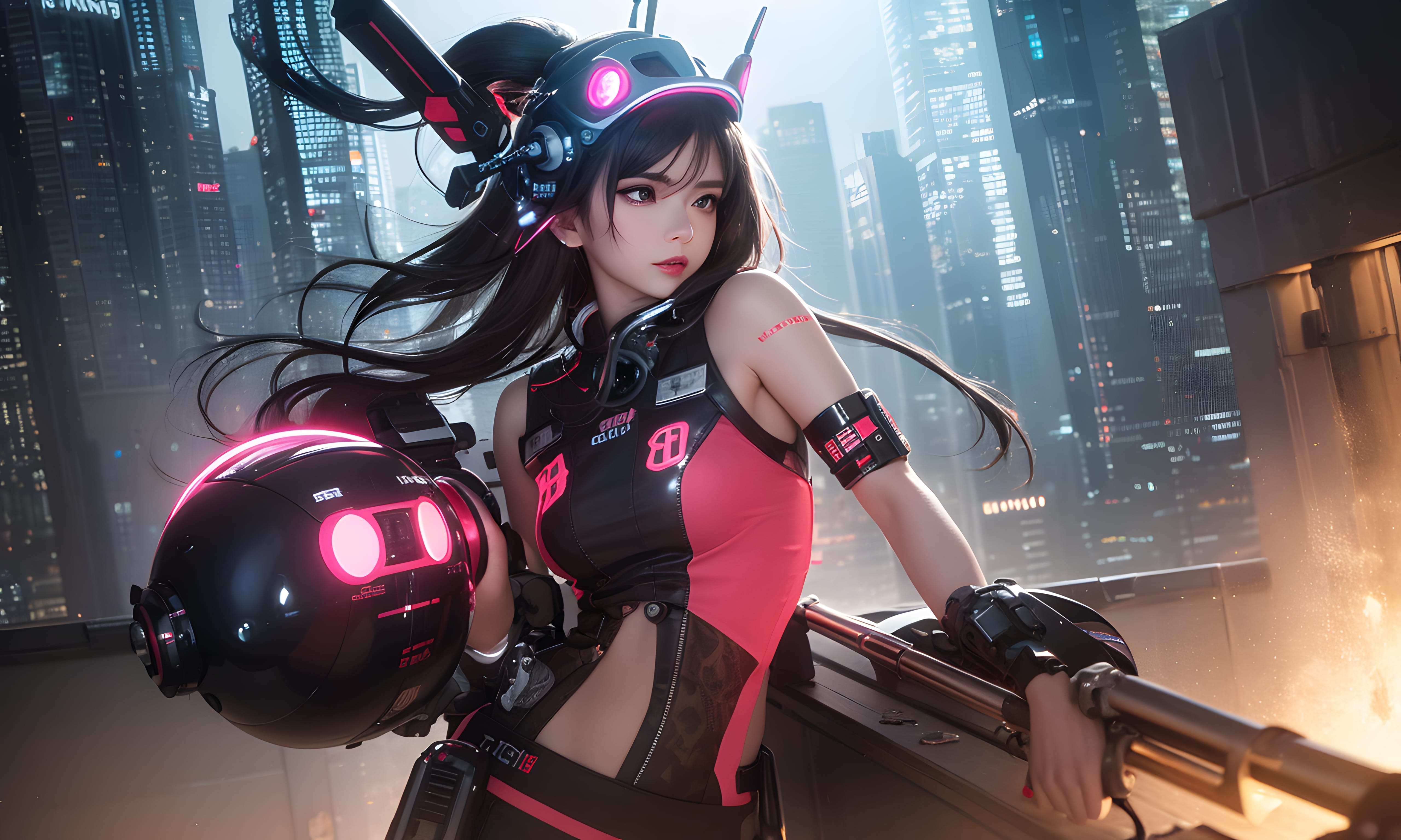 Mecha Girl 4k167p AI Mecha Girl Painting Wallpaper High quality Cyberpunk women (103)