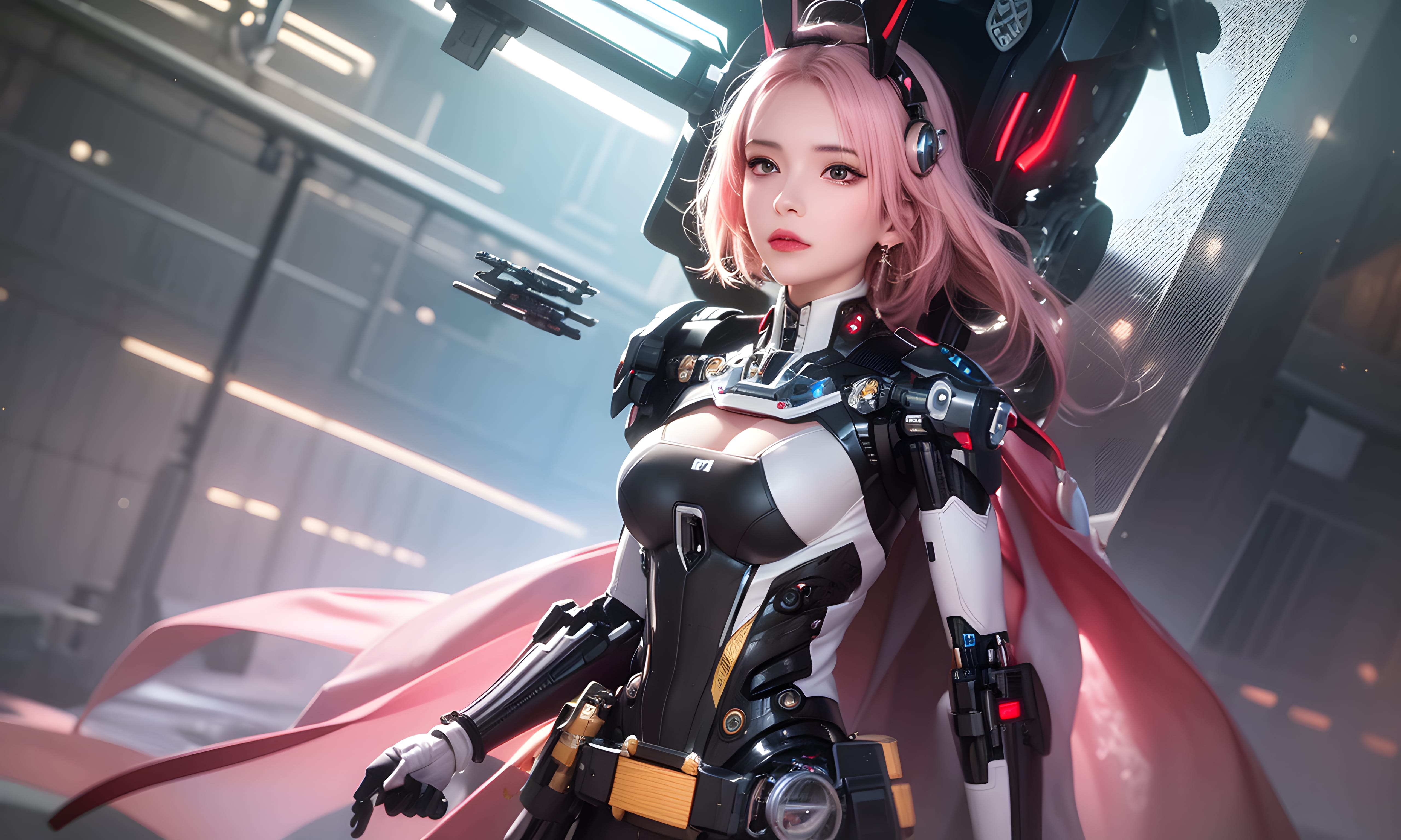 Mecha Girl 4k167p AI Mecha Girl Painting Wallpaper High quality Cyberpunk women (109)