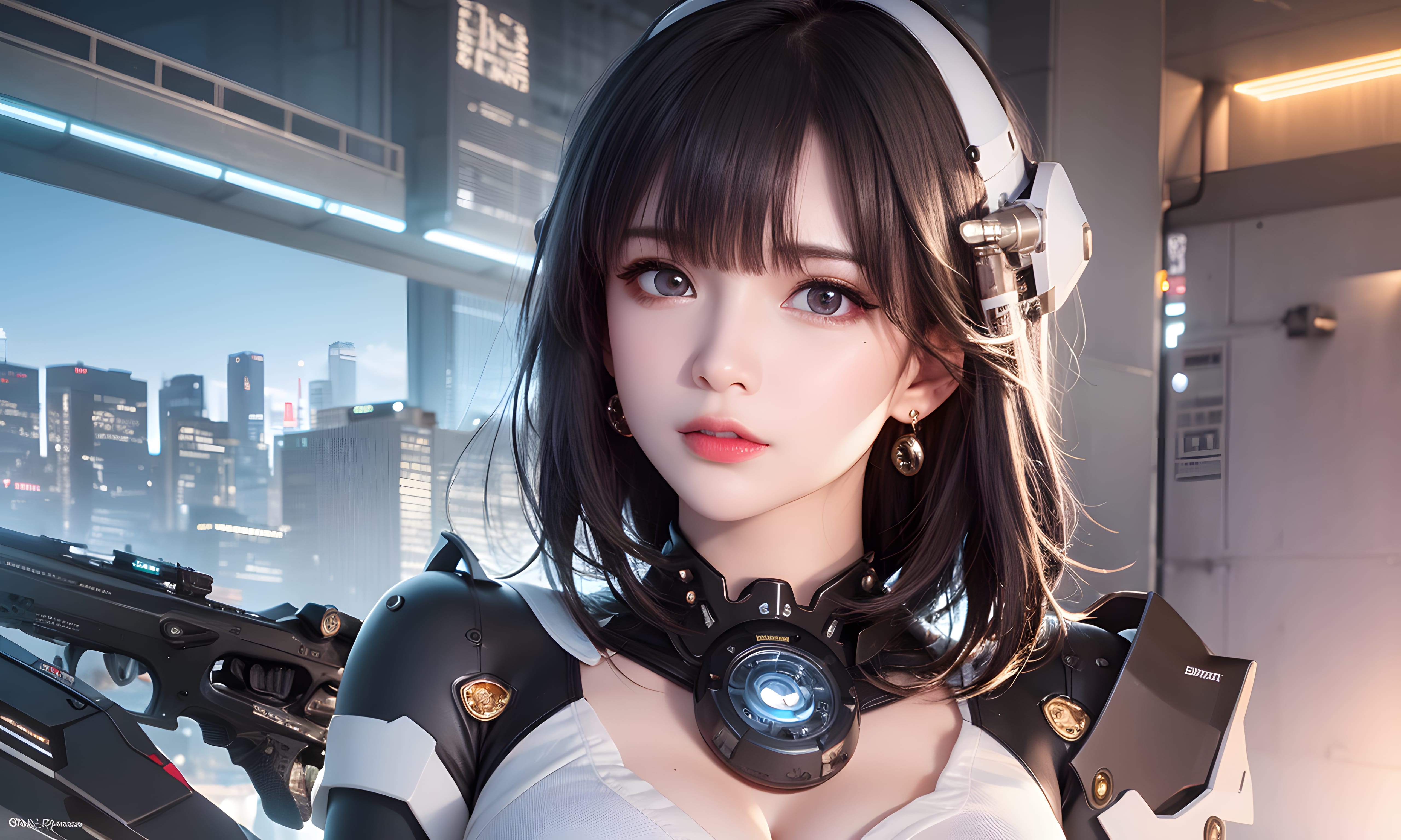 Mecha Girl 4k167p AI Mecha Girl Painting Wallpaper High quality Cyberpunk women (105)